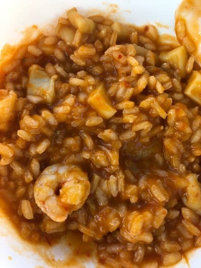 Arroz caldoso con choco y gambas